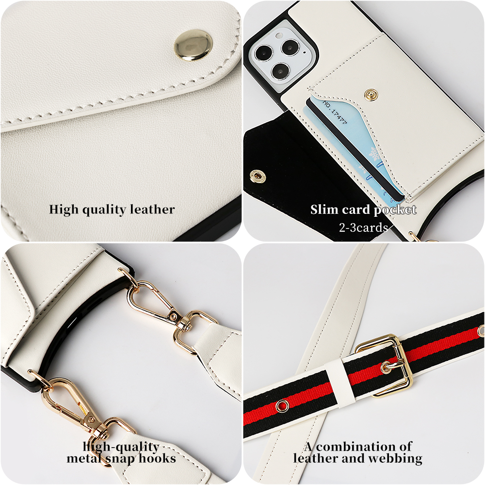 Supplier wallet pu leather crossbody phone case with strap for iphone 13 14 pro