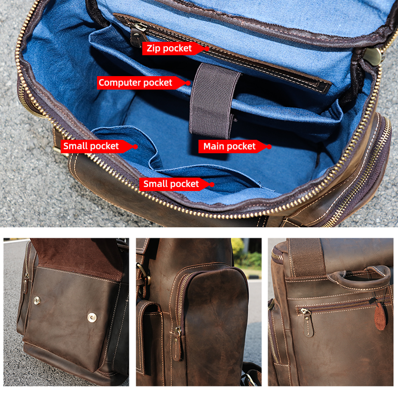 Sinco vintage men leather backpack 17“ laptop bag large hiking travel camping carry on