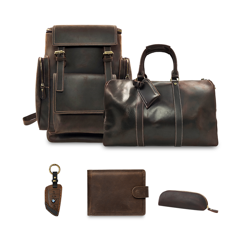 Sinco vintage men leather backpack 17“ laptop bag large hiking travel camping carry on