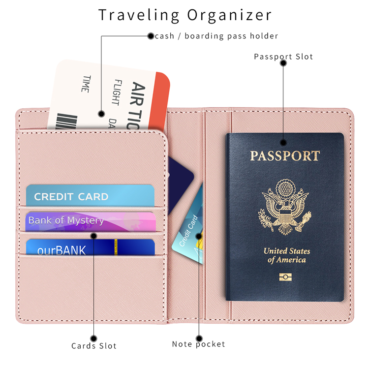 Sinco custom pu leather travel wallet passport holder