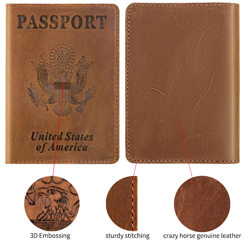 Sinco crazy horse leather passport cover luxury designer