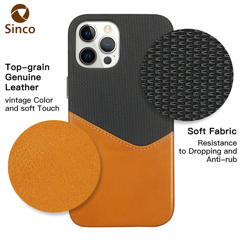 Sinco cheap twotone fabric iphone 14 15 pro max leather covers with card