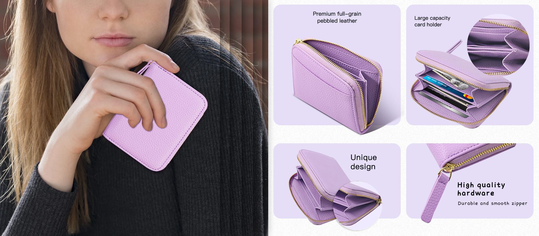 Sinco custom short zipper card holder for women