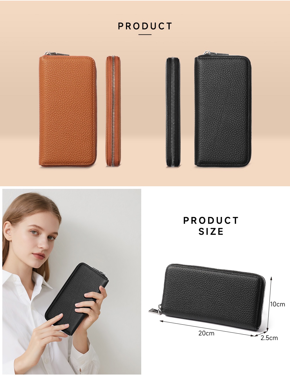 Sinco zipper closure wallet leather card holder wallet