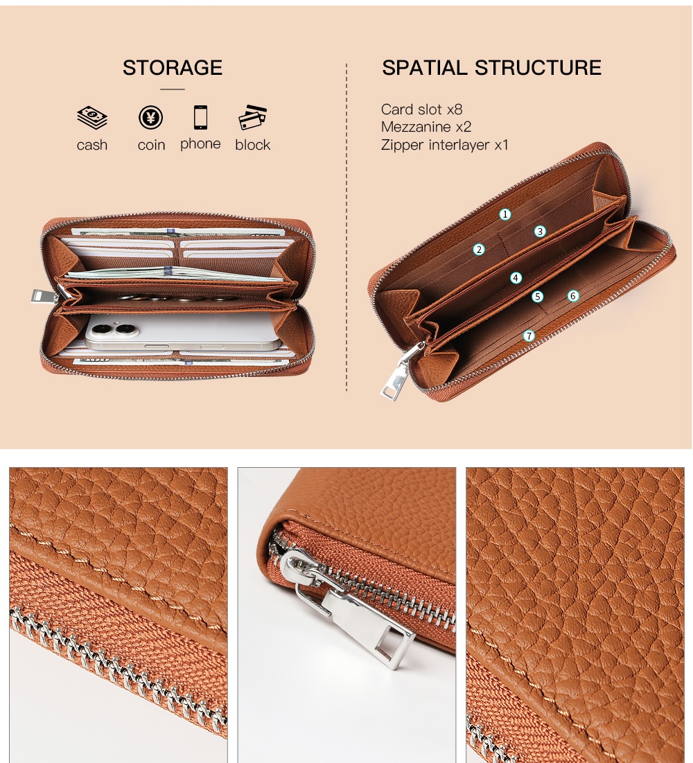Sinco zipper closure wallet leather card holder wallet