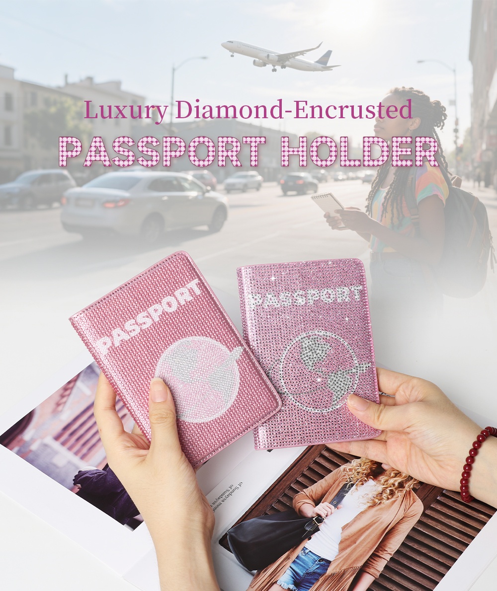 Sinco Bling Crystal Rhinestone Passport Holder Leather Passport Holder