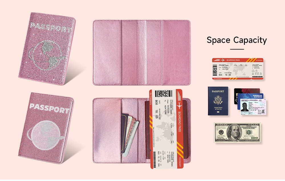 Sinco Bling Crystal Rhinestone Passport Holder Leather Passport Holder