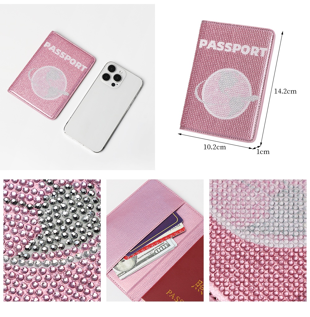 Sinco Bling Crystal Rhinestone Passport Holder Leather Passport Holder