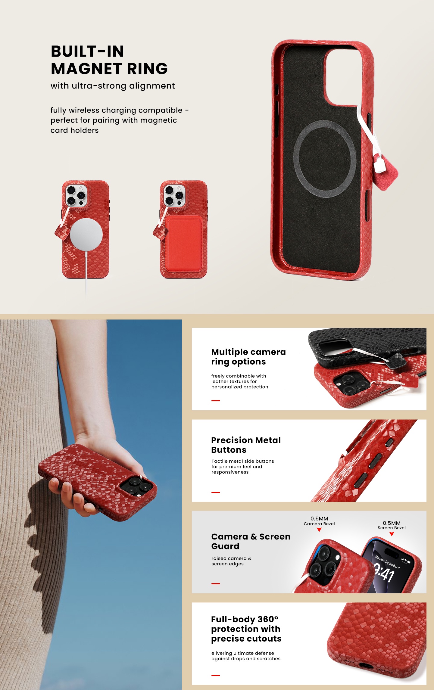 Sinco genuine leather snake print case phone