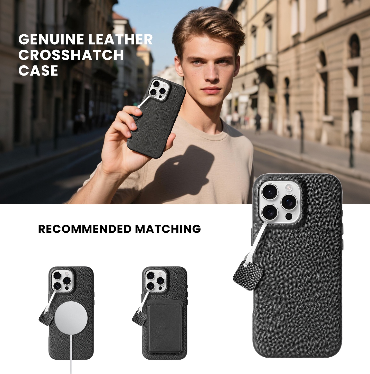 Sinco genuine leather cross pattern phone case crosshatch case