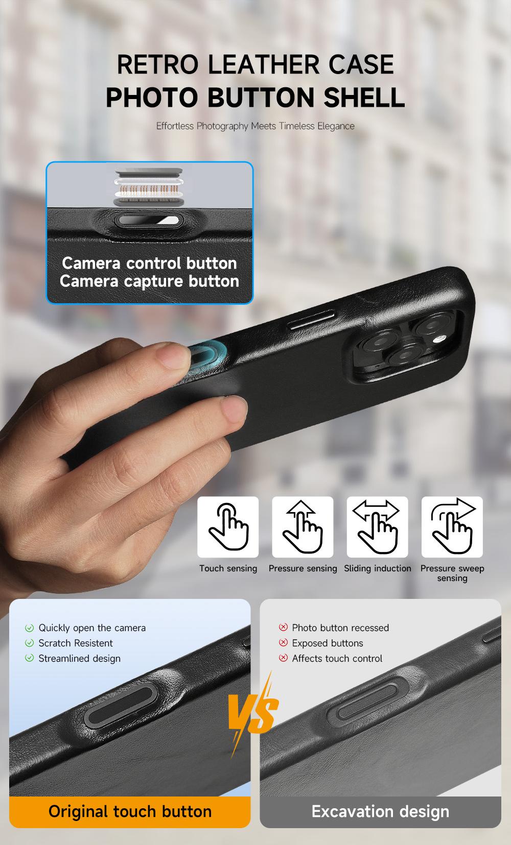 Sinco leather phone case custom with Camera control button