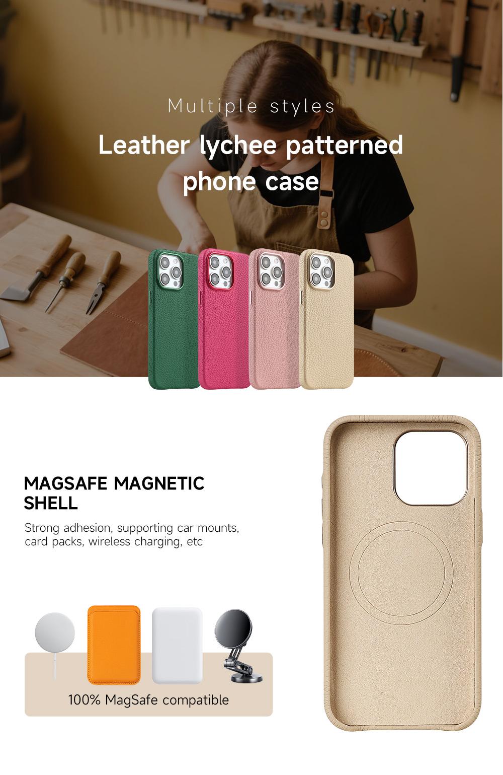 Sinco genuine leather lychee pattern make leather cell phone case