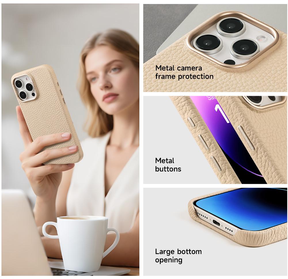 Sinco genuine leather lychee pattern make leather cell phone case