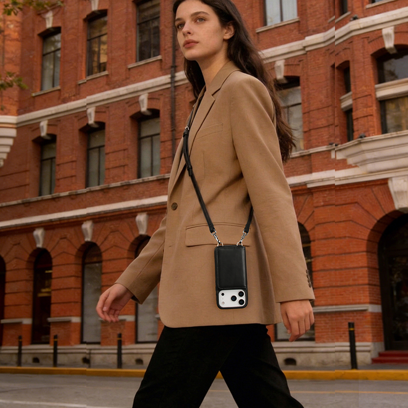 Sinco top grain leather crossbody phone case with card holder