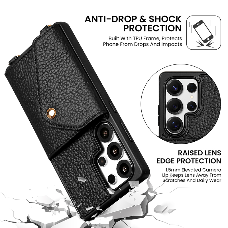 New Genuine Pebble Leather Crossbody Wallet Phone Case for Samsung Series Launched New Genuine Pebble Leather Crossbody Wallet Phone Case for Samsung Series Launched