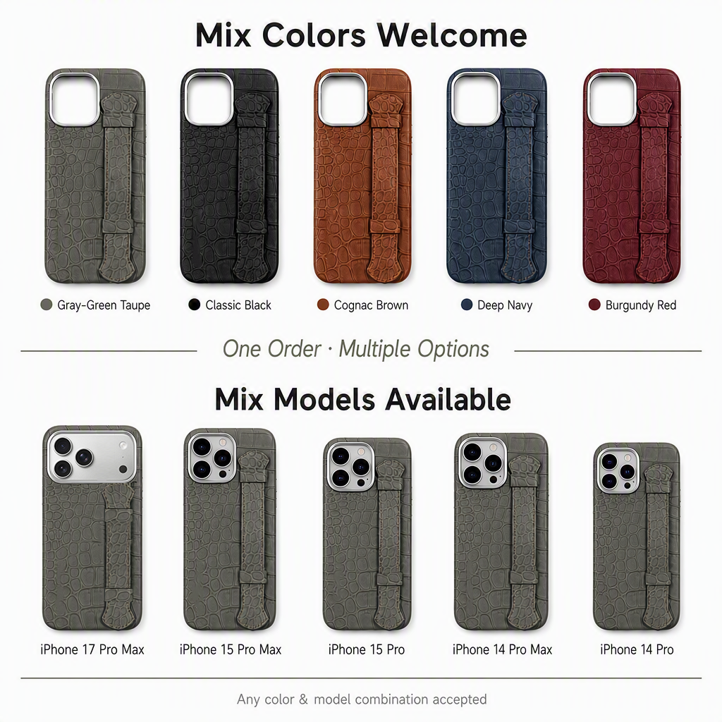 Premium Crocodile‑Embossed Full‑Grain Leather Phone Case With Finger‑Strap Grip Launched