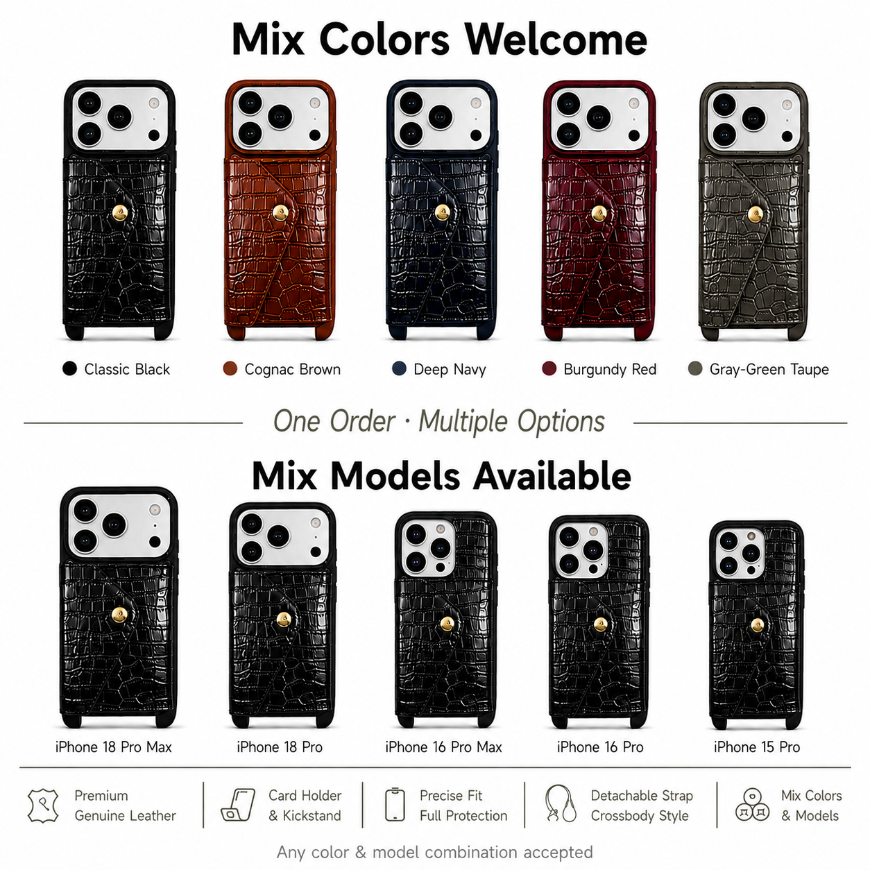 Sinco Custom Genuine Leather Wallet Phone Case for iPhone 18 Pro Max