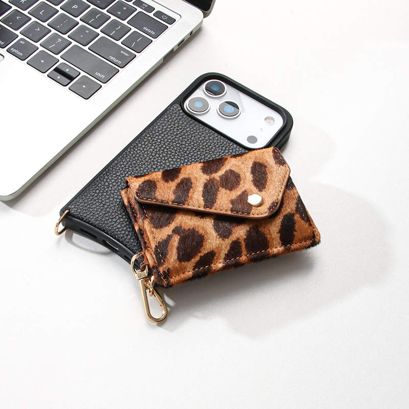 Custom Custom Leopard Print Crossbody Phone Case with Magnetic Card Holder Custom Custom Leopard Print Crossbody Phone Case with Magnetic Card Holder