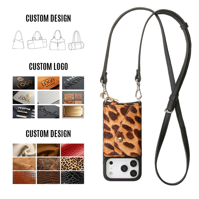 Custom Custom Leopard Print Crossbody Phone Case with Magnetic Card Holder Custom Custom Leopard Print Crossbody Phone Case with Magnetic Card Holder