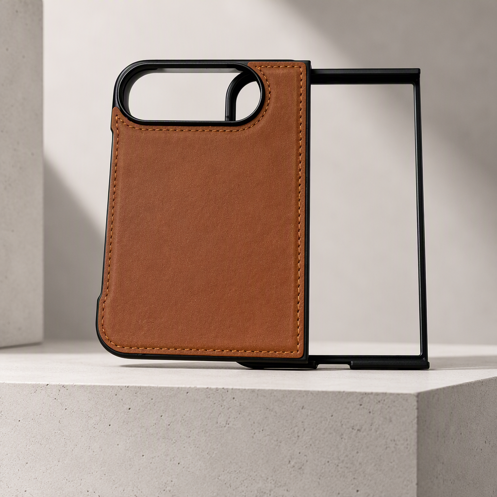 New Arrival: Leather-Covered iPhone Duo Flip Case with Customizable Frame New Arrival: Leather-Covered iPhone Duo Flip Case with Customizable Frame