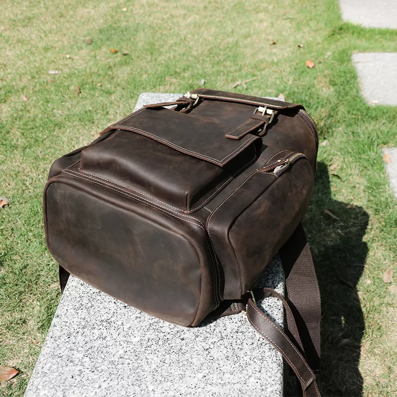 Sinco vintage men leather backpack 17“ laptop bag large hiking travel camping carry on