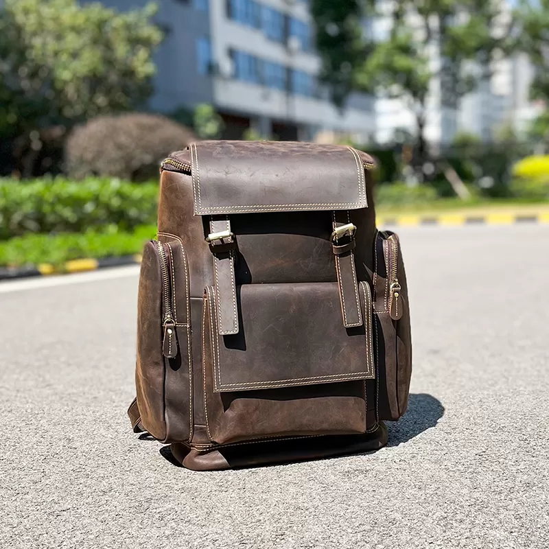 Sinco vintage men leather backpack 17“ laptop bag large hiking travel camping carry on