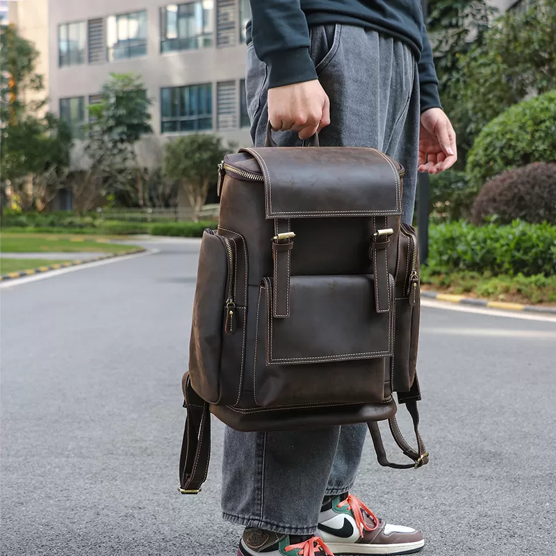 Sinco vintage men leather backpack 17“ laptop bag large hiking travel camping carry on