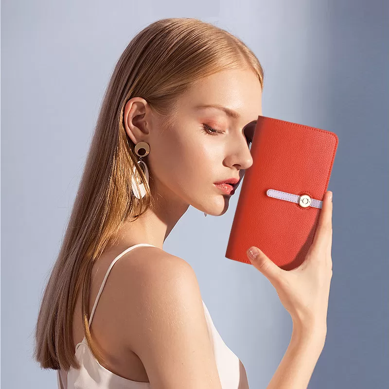 Two-Tone Leather Travel Wallet Passport Holder for Woman