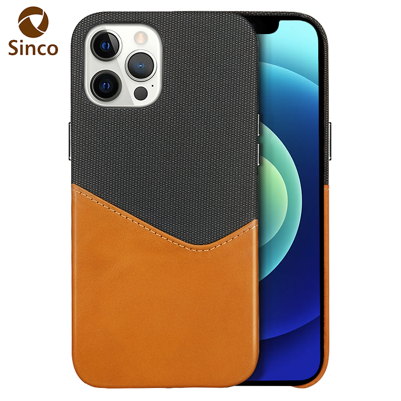 Sinco cheap twotone fabric iphone leather covers with card