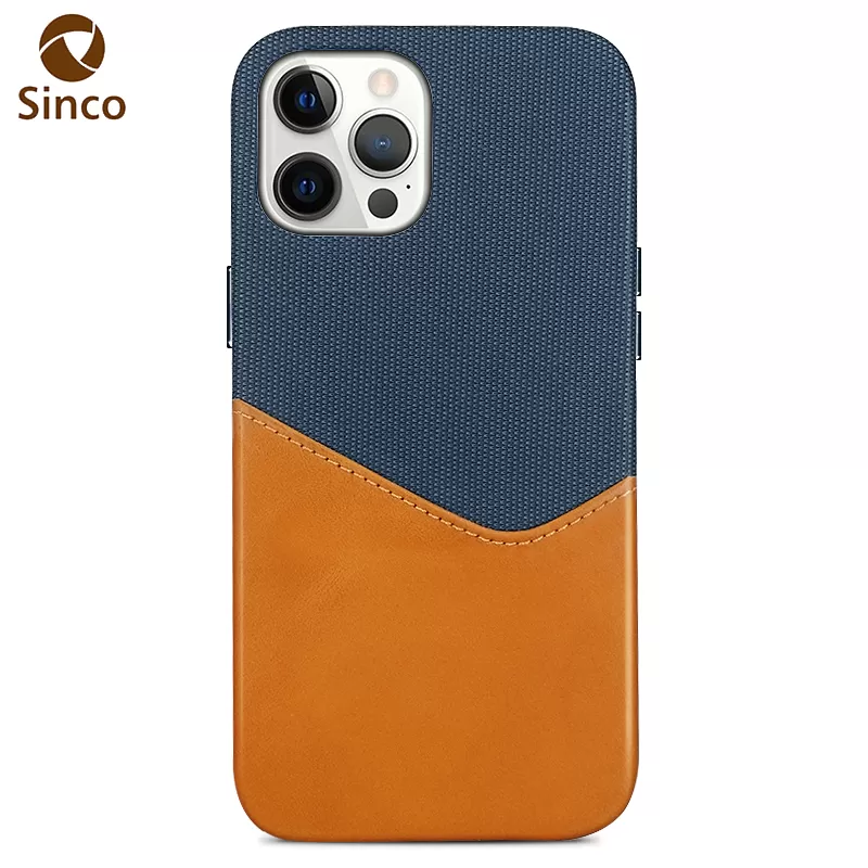 Sinco cheap twotone fabric iphone leather covers with card