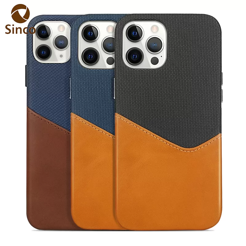 Sinco cheap twotone fabric iphone leather covers with card