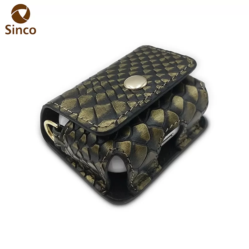 Sinco python leather airpods case cover with keychain