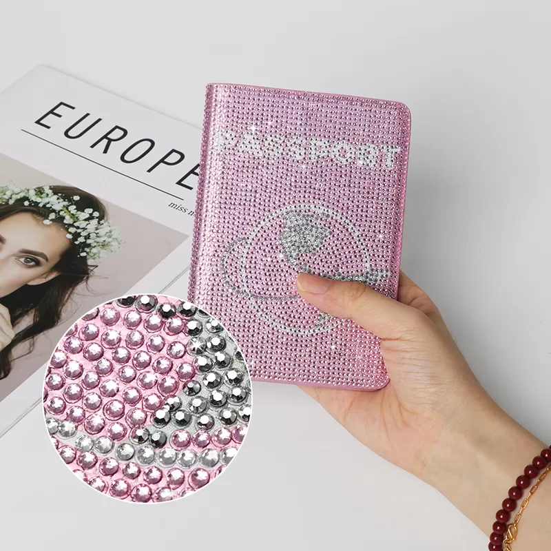 Sinco Bling Crystal Rhinestone Passport Holder Leather Passport Holder