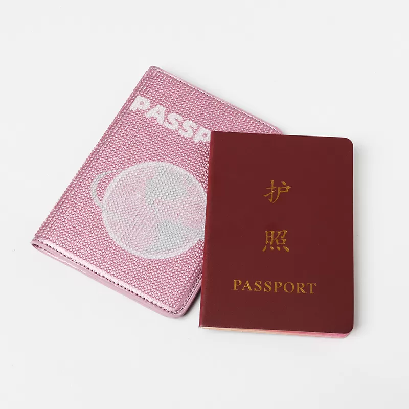 Sinco Bling Crystal Rhinestone Passport Holder Leather Passport Holder