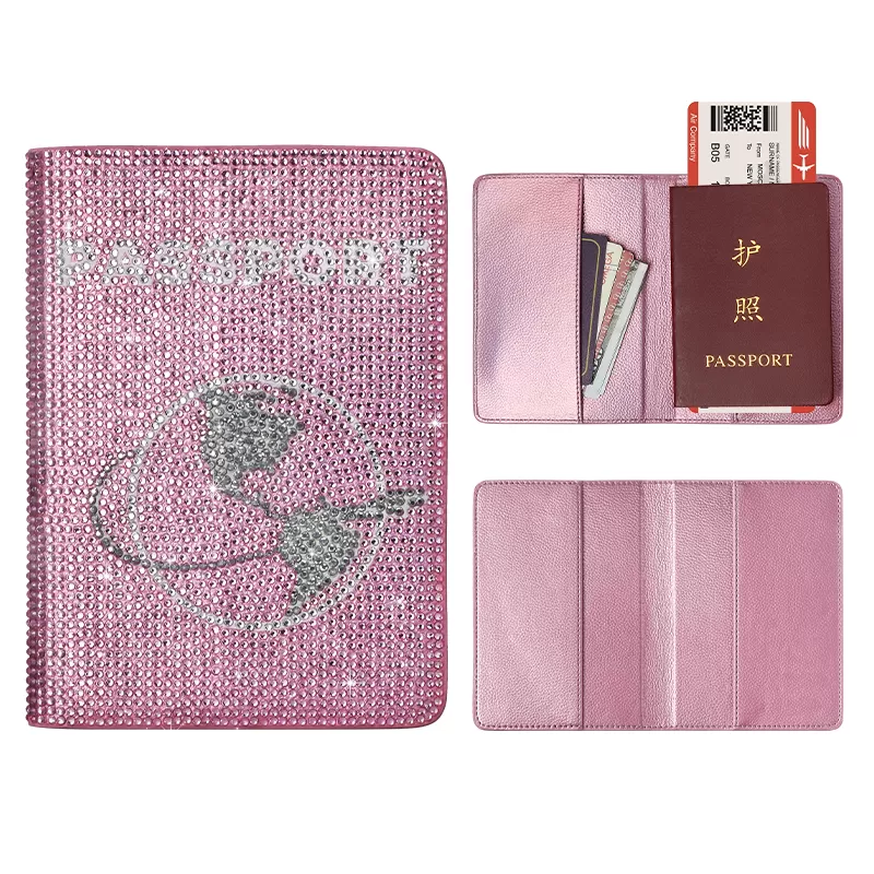Sinco Bling Crystal Rhinestone Passport Holder Leather Passport Holder