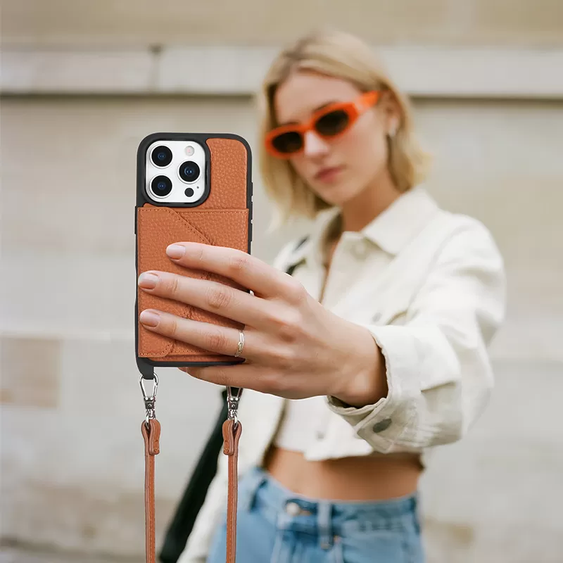 Sinco custom leather phone case with strap crossbody