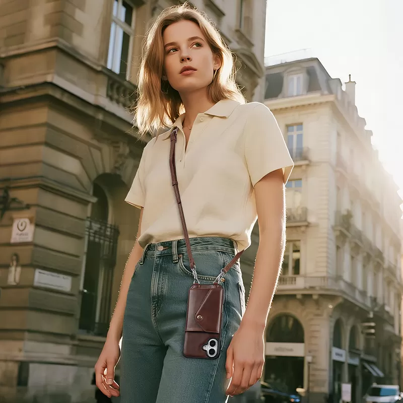 Sinco custom leather crossbody phone case for iPhone 17