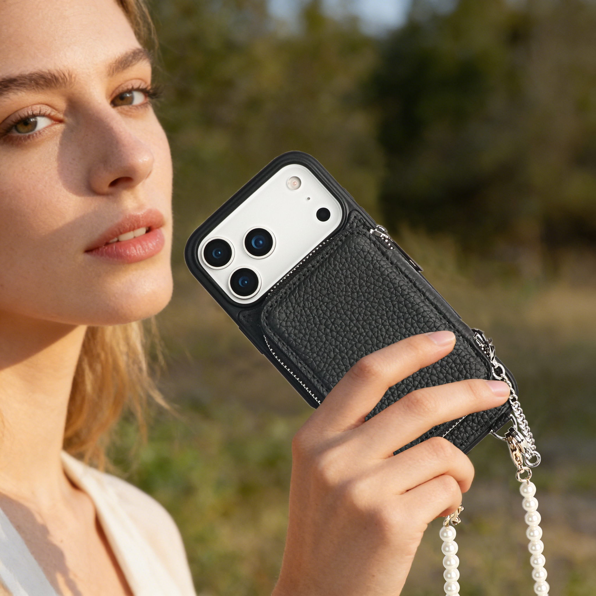 Sinco full grain cowhide leather phone case with magnetic card holder