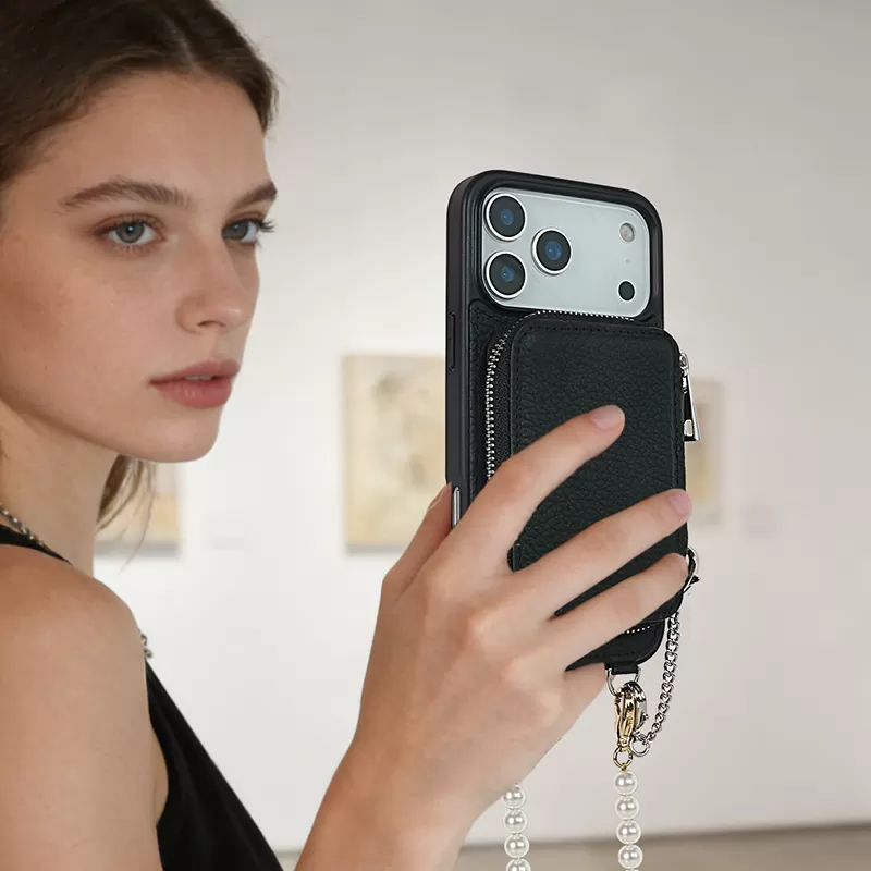 Sinco full grain cowhide leather phone case with magnetic card holder