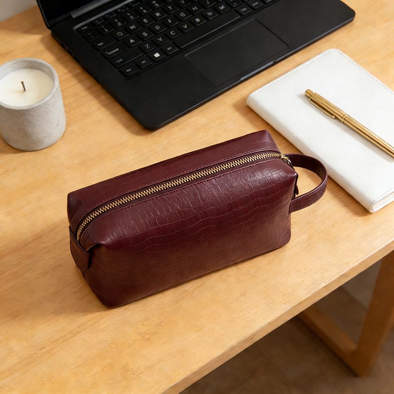 Sinco luxury top grain leather toiletry bag custom