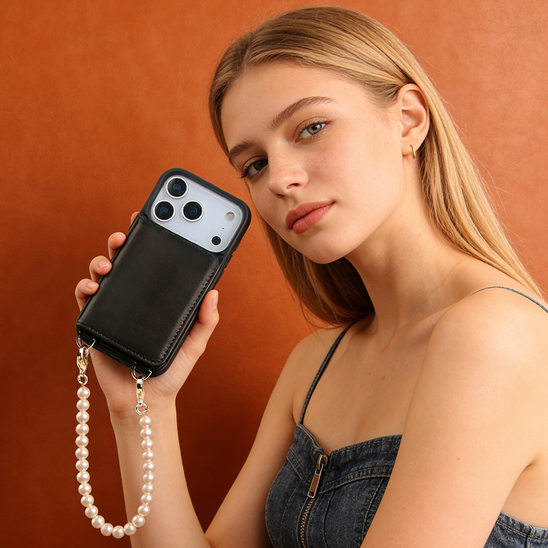 Sinco top grain cowhide leather crossbody phone case with card holder