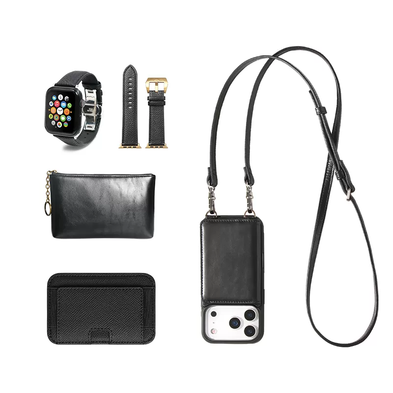 Sinco top grain cowhide leather crossbody phone case with card holder