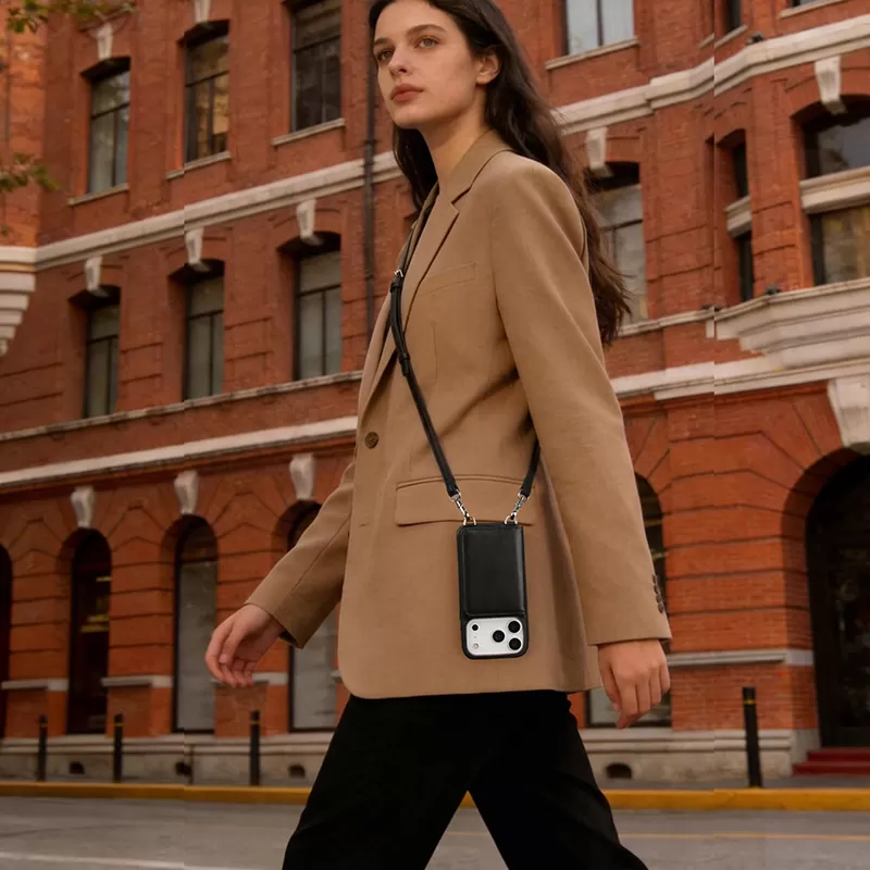 Sinco top grain cowhide leather crossbody phone case with card holder