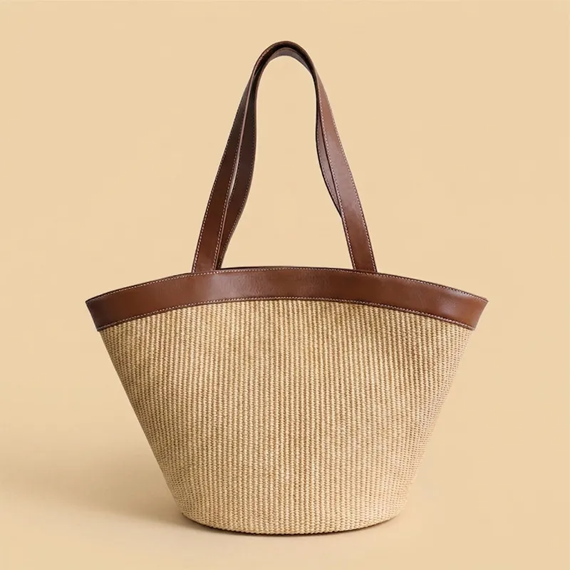 Sinco Custom Premium Leather Trim Woven Tote Bag