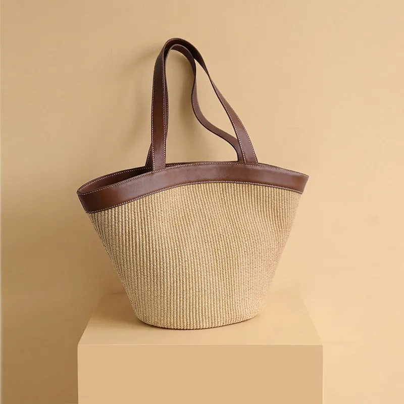 Sinco Custom Premium Leather Trim Woven Tote Bag