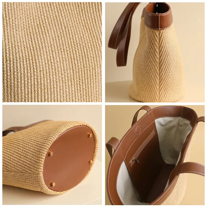 Sinco Custom Premium Leather Trim Woven Tote Bag