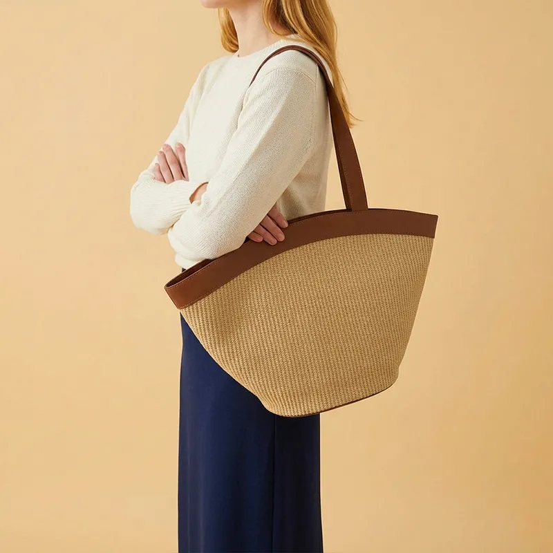 Sinco Custom Premium Leather Trim Woven Tote Bag