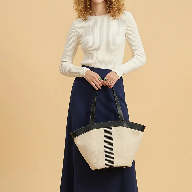Sinco Custom Premium Leather Trim Woven Tote Bag