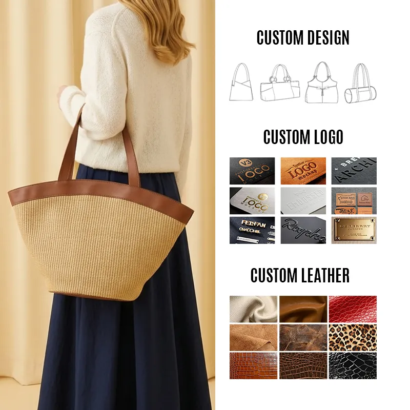 Sinco Custom Premium Leather Trim Woven Tote Bag