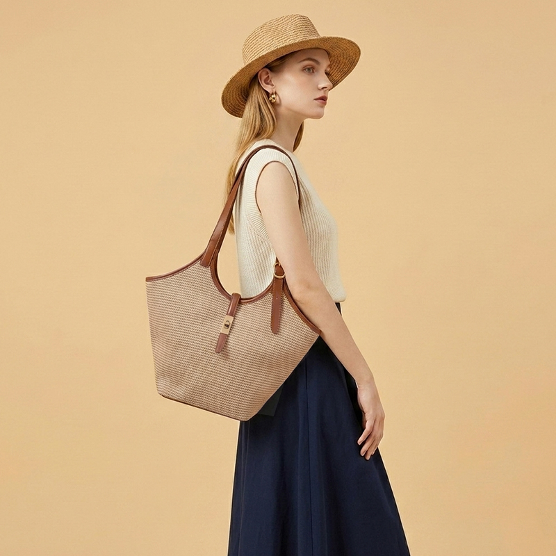 Sinco Custom Premium Leather Trim Woven Tote Bag